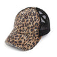 Lightly distressed leopard ponytail hat black netting 