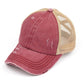 Lightly distressed berry ponytail hat beige netting 