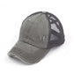 Lightly distressed gray ponytail hat gray netting 