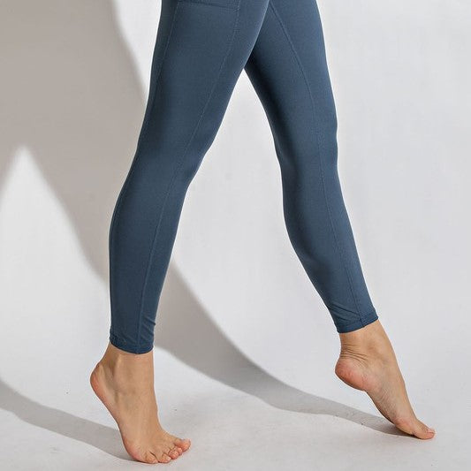 Side view of Full Length Compression Leggings - Iron Blue