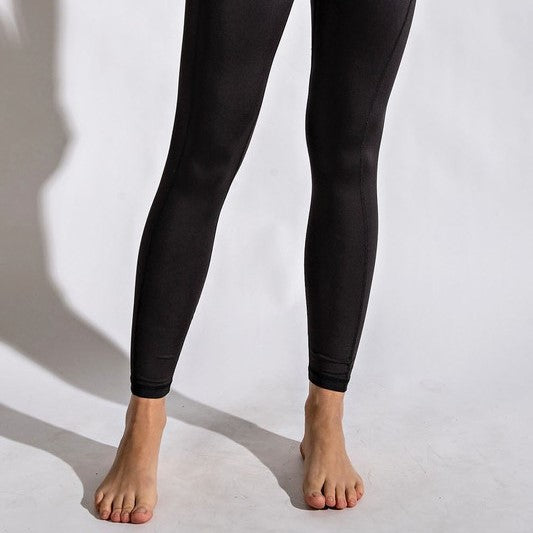 Leg view of Full Length Compression Leggings - Black